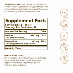 Close-up of Solgar Calcium Magnesium Citrate bottle label