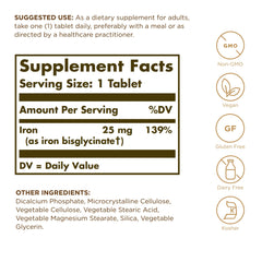Solgar Chelated Iron 2-Pack bottle back with supplement facts