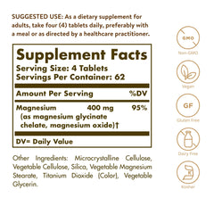 Solgar Chelated Magnesium bottle back with supplement facts