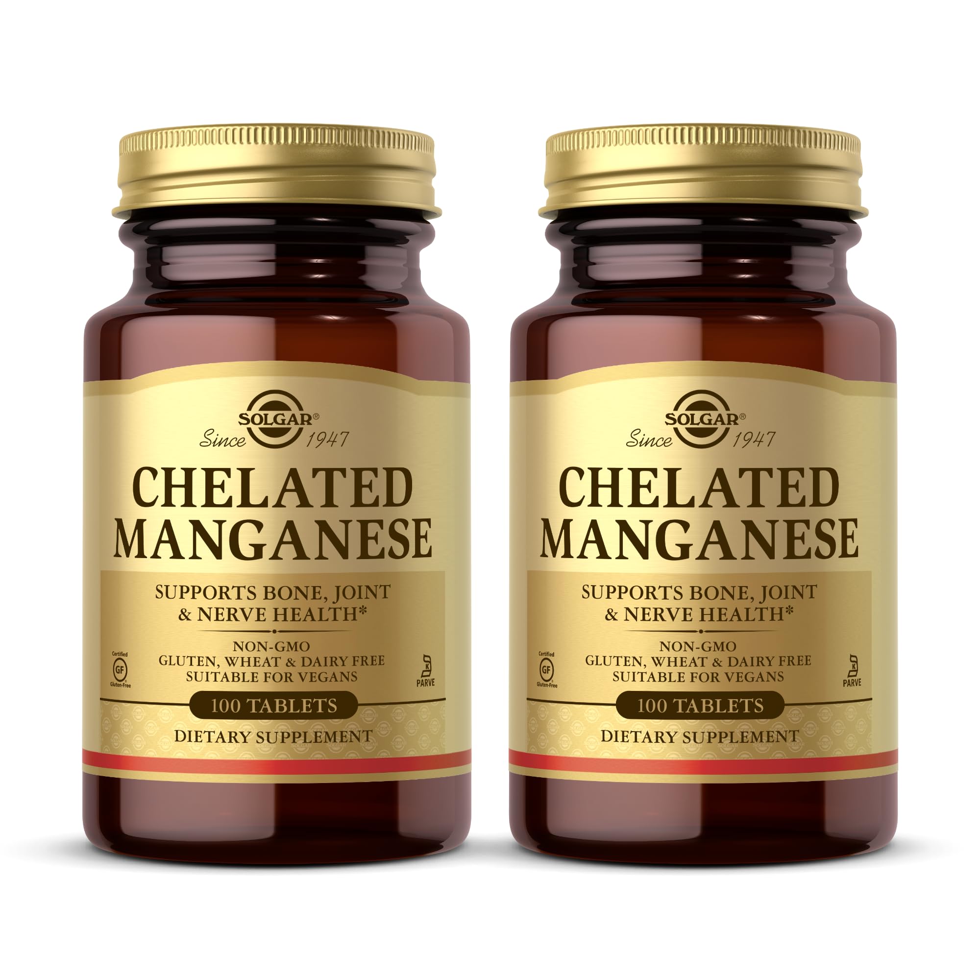 Solgar Chelated Manganese bottle – 200 servings total (100 tablets x 2)