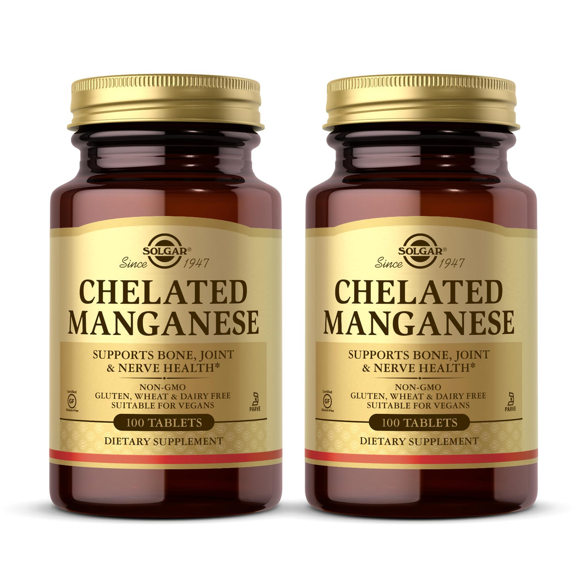 Solgar Chelated Manganese bottle – 200 servings total (100 tablets x 2)