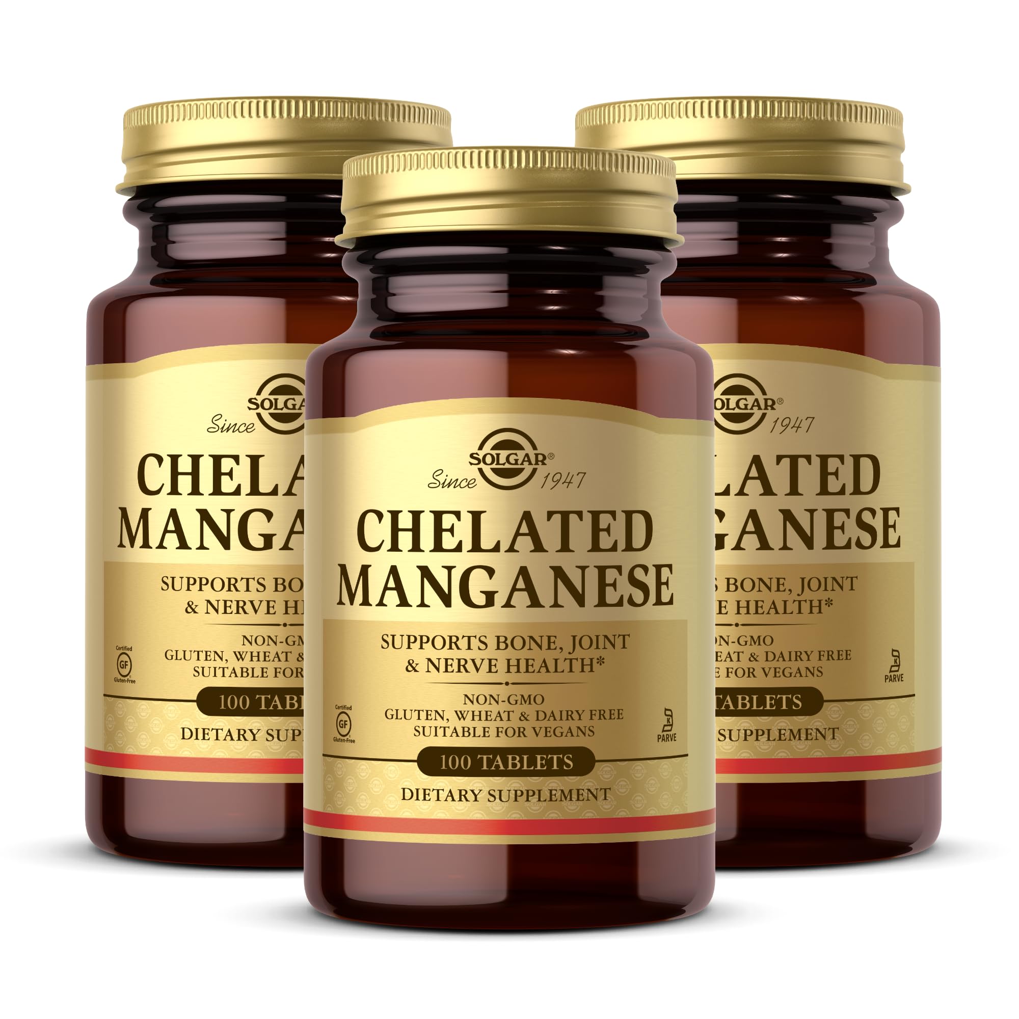Solgar Chelated Manganese 100 Tablets Pack of 3 bottle front label