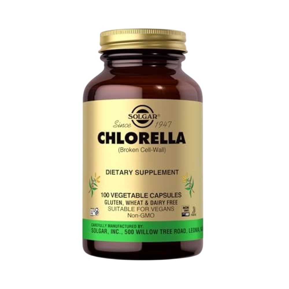 Solgar Chlorella bottle label with 100 vegetable capsules