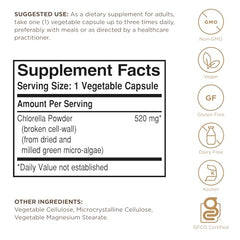 Detail of chlorella micro-algae source providing 520 mg per serving