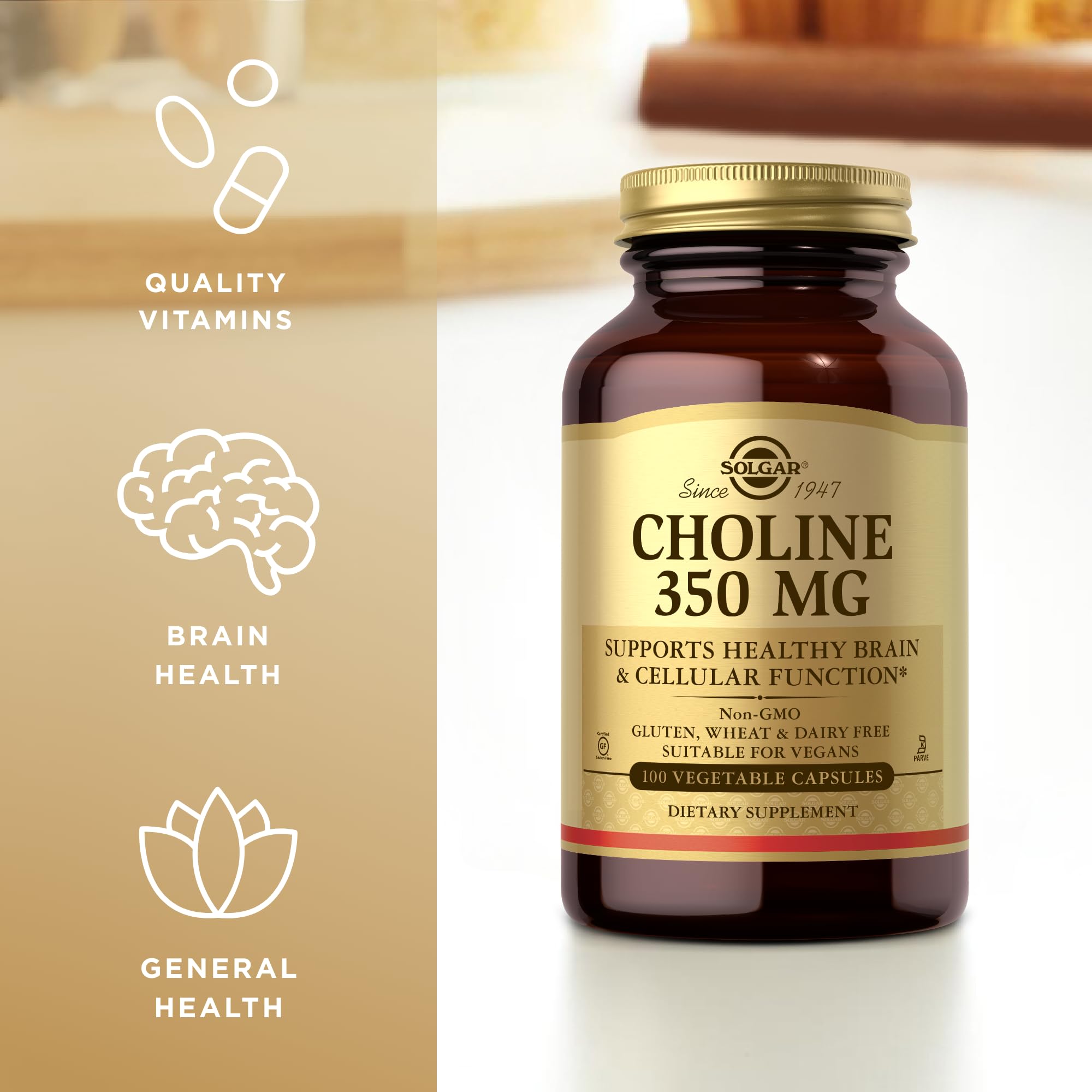 Graphic listing brain function and liver support benefits of Choline