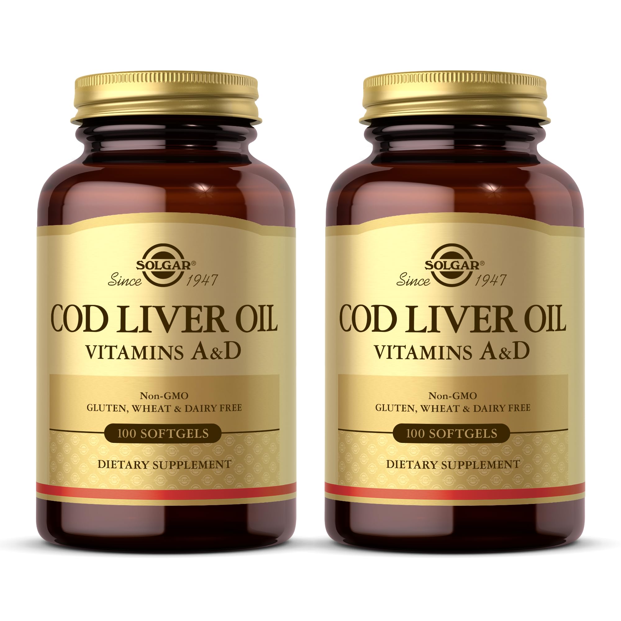 Solgar Cod Liver Oil 100 Softgels 2-Pack bottles front