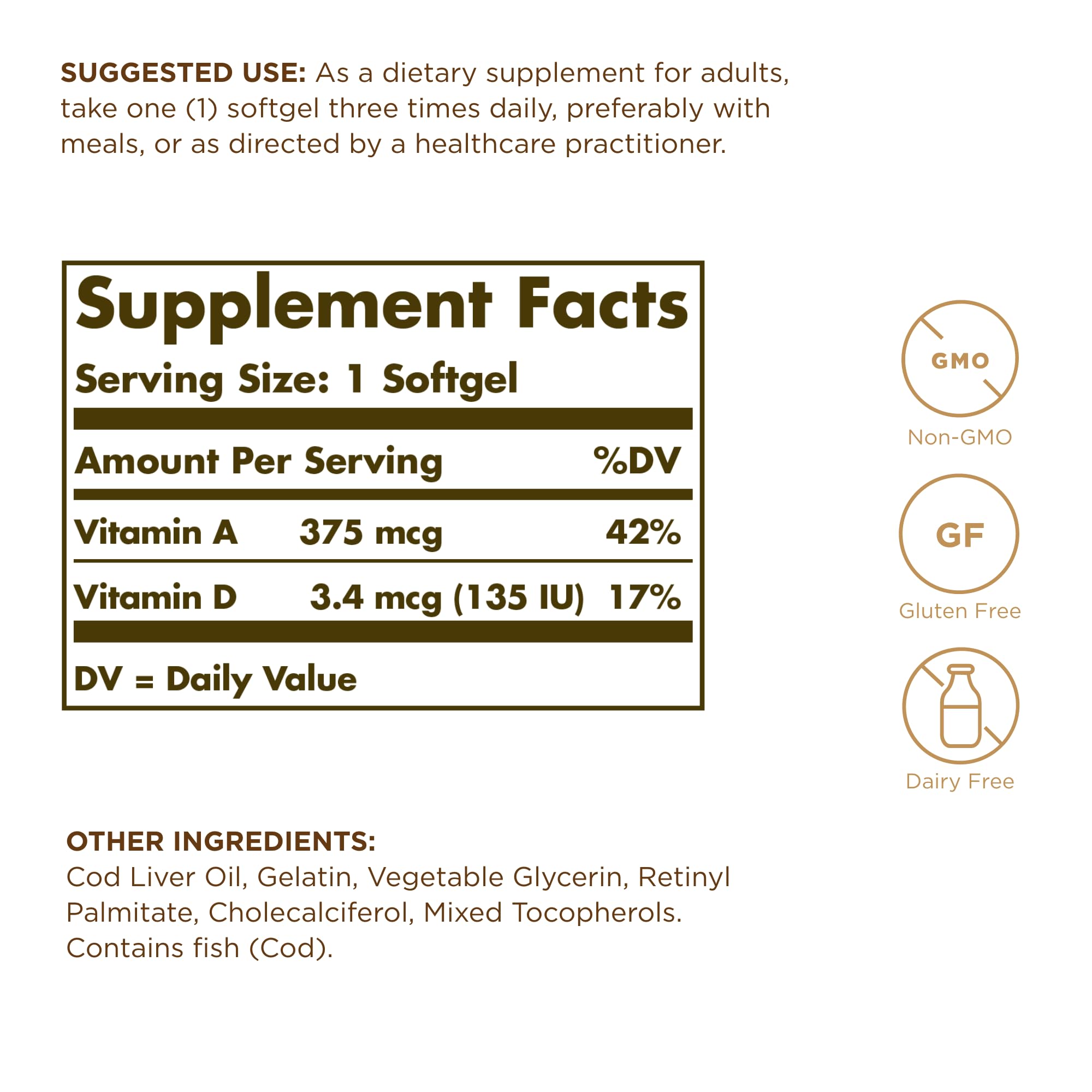 Two Solgar Cod Liver Oil 100 Softgels 2-Pack bottles side by side