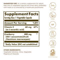 Solgar Cranberry with Vitamin C 60 Vcaps 3-pack packaging