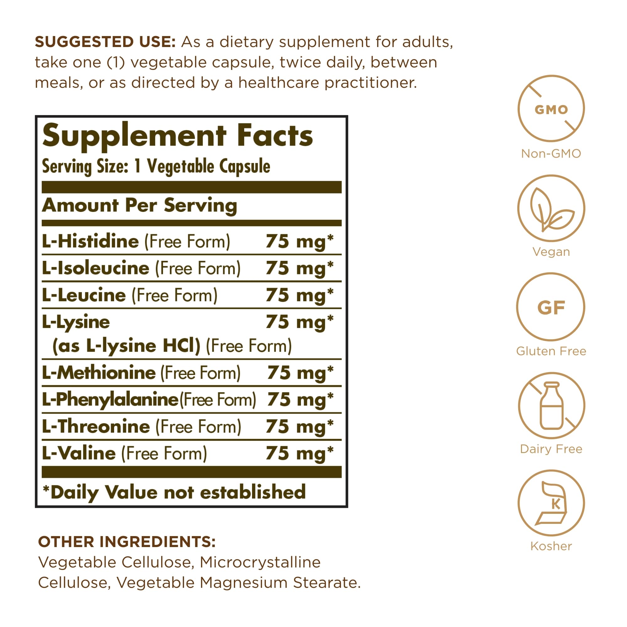 Solgar Essential Amino Complex bottle close-up label