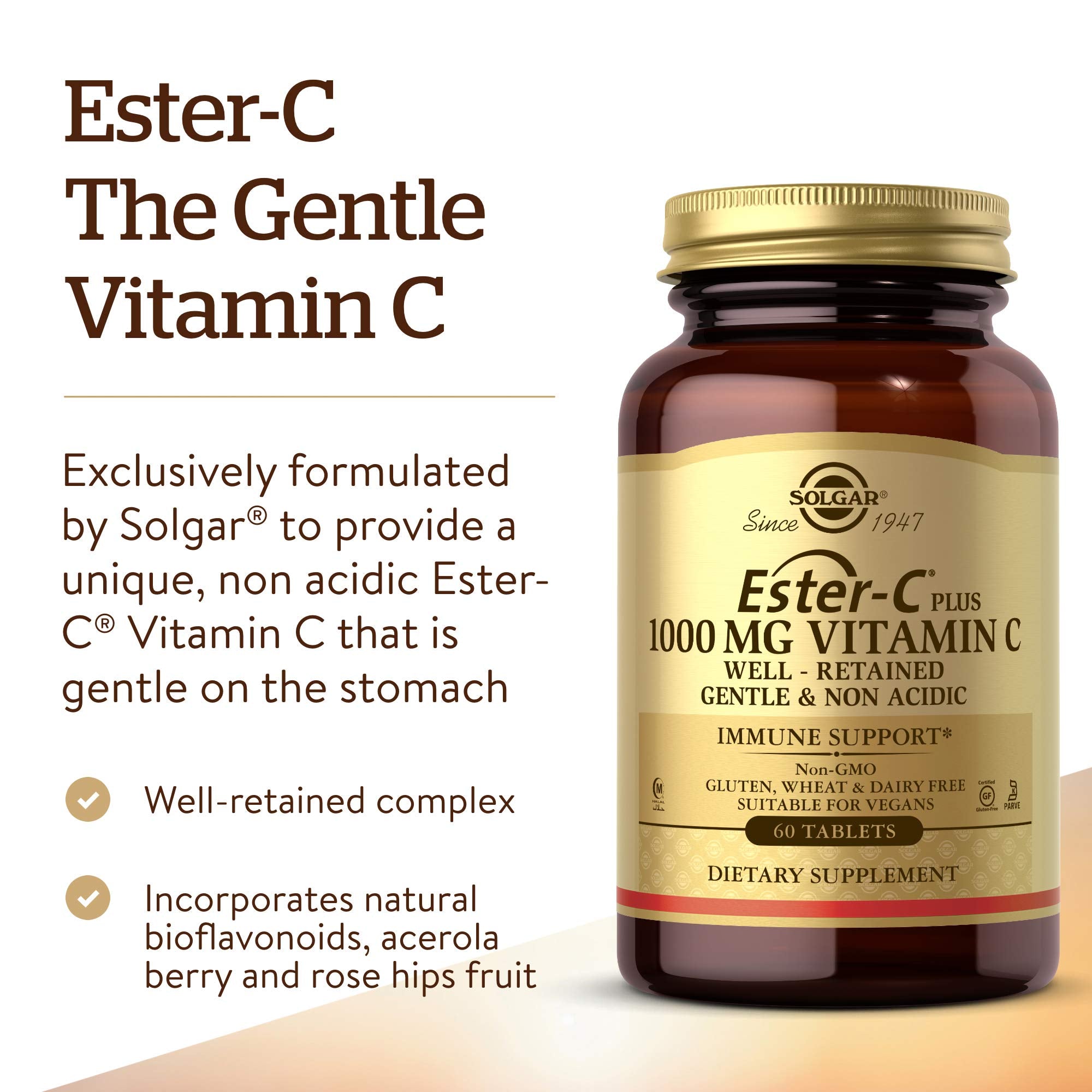 Solgar Ester-C Plus 1000 mg Vitamin C bottle on white background