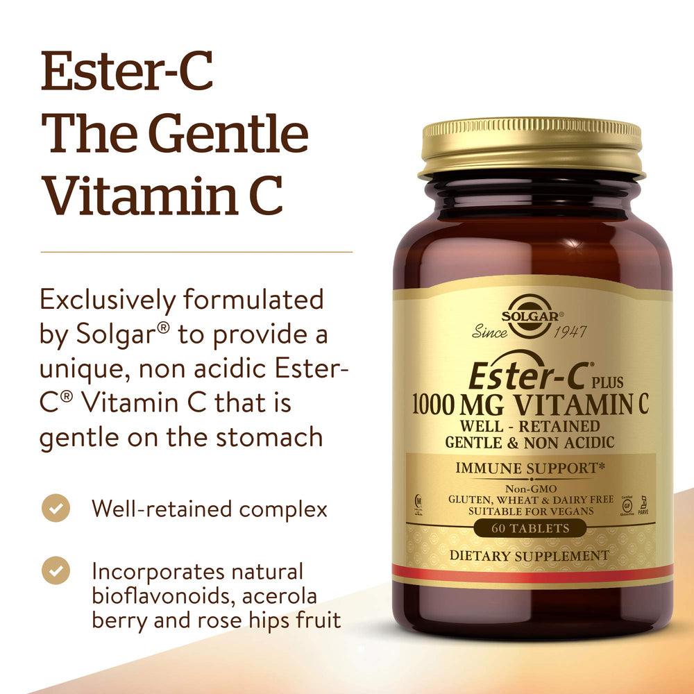 Solgar Ester-C Plus 1000 mg Vitamin C bottle on white background