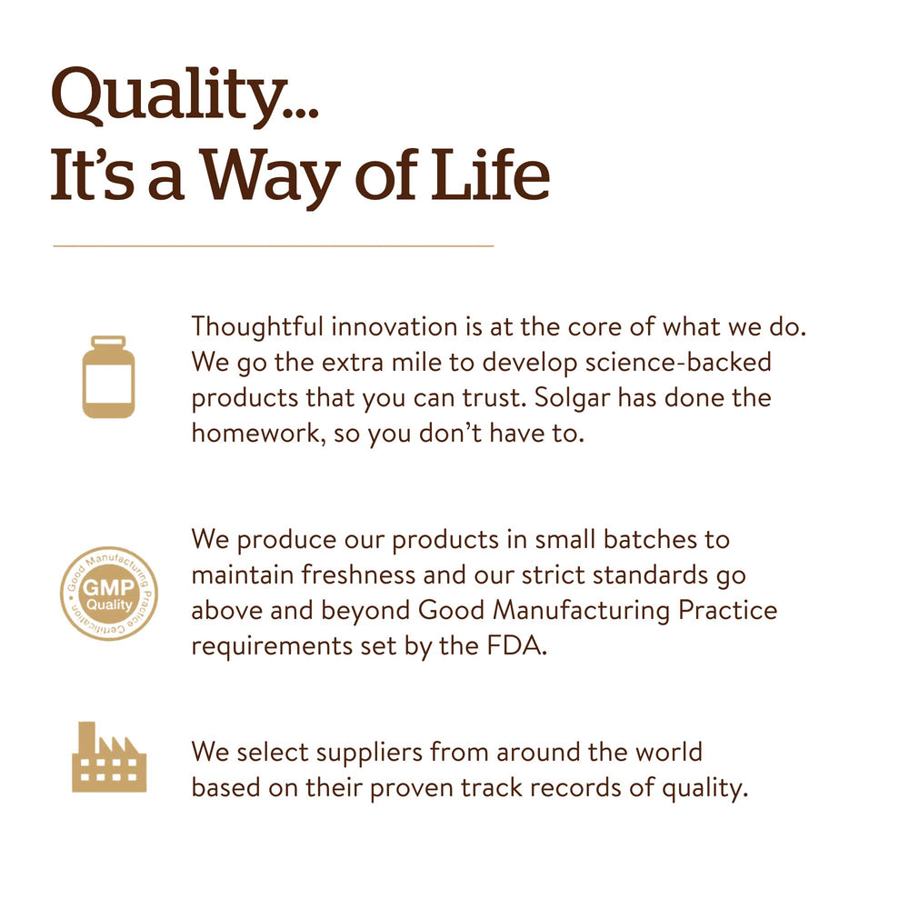 Solgar quality and purity seal on packaging