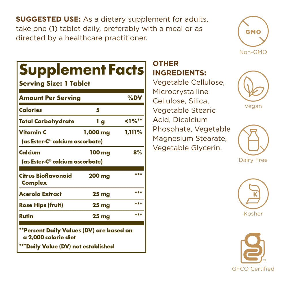 Close-up of Ester-C Plus 1000 mg Vitamin C ascorbate complex