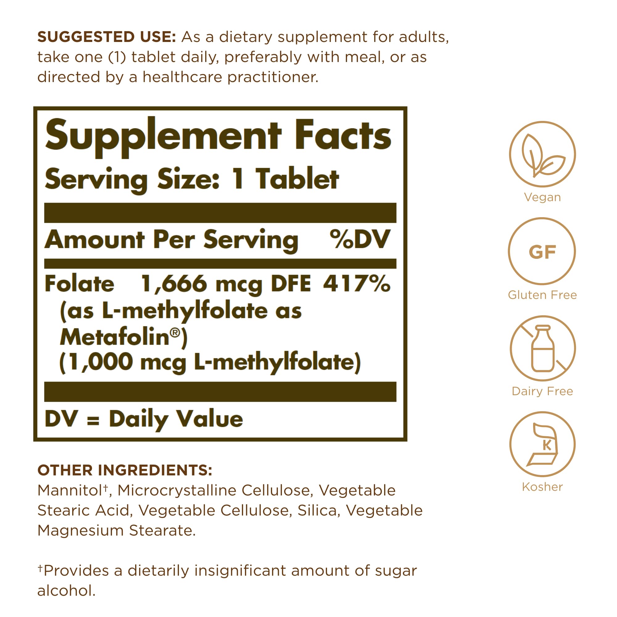 Solgar Folate 1000 mcg Metafolin pack shot