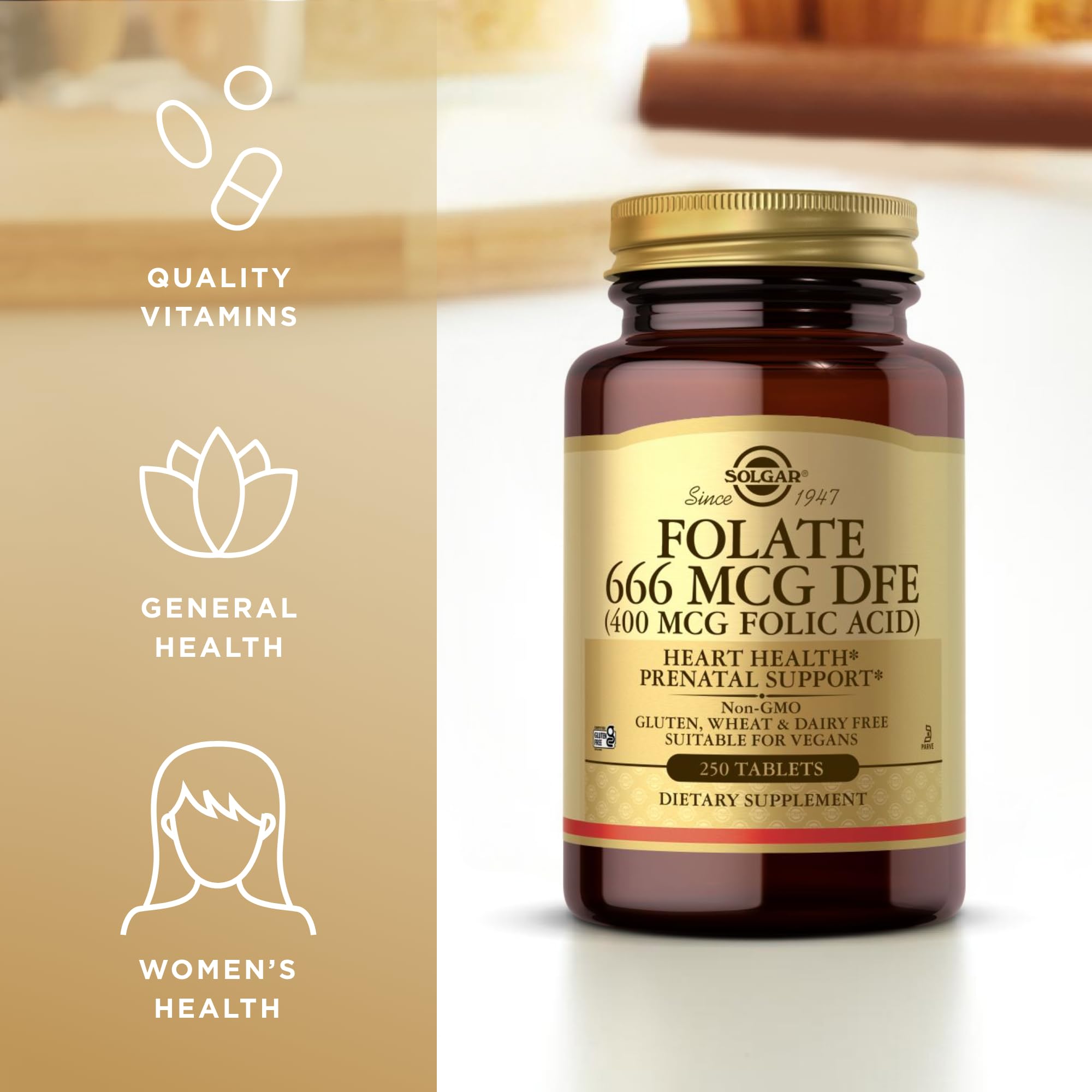 Solgar Folate 666 mcg DFE supplement facts and ingredients