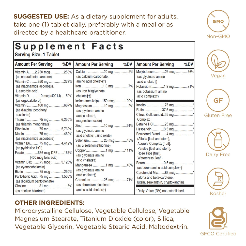 Solgar Formula VM-75 nutrition label