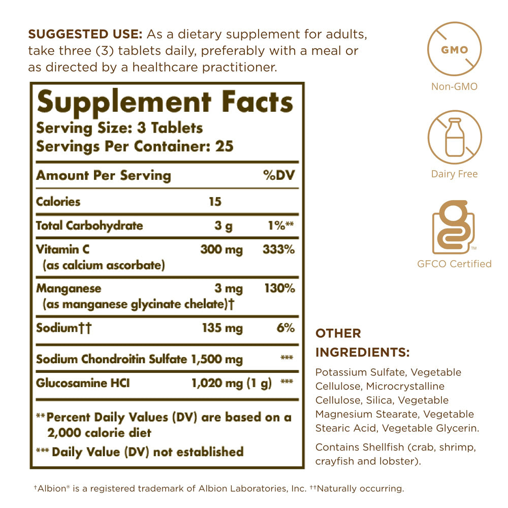 Close-up of Solgar Glucosamine Chondroitin Complex bottle