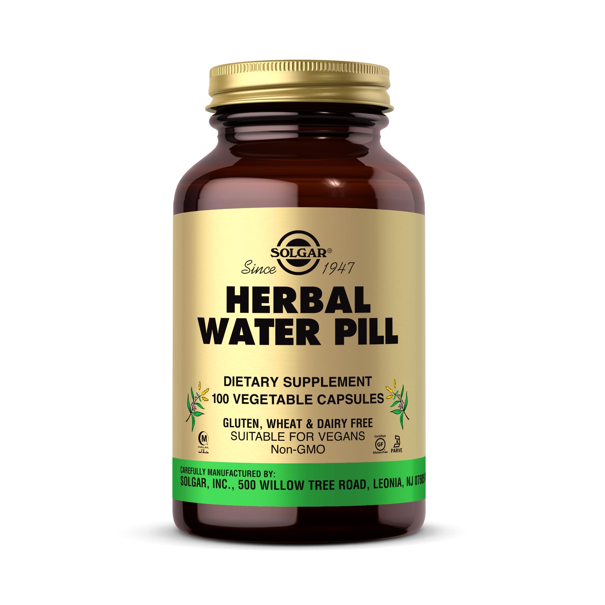 Solgar Herbal Water Pill bottle with 100 veggie capsules