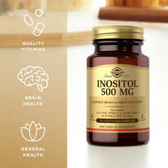 Solgar Inositol 500 mg bottle on a white backdrop