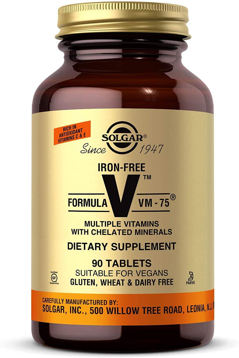 Solgar Iron-Free VM-75 bottle with 90 tablets