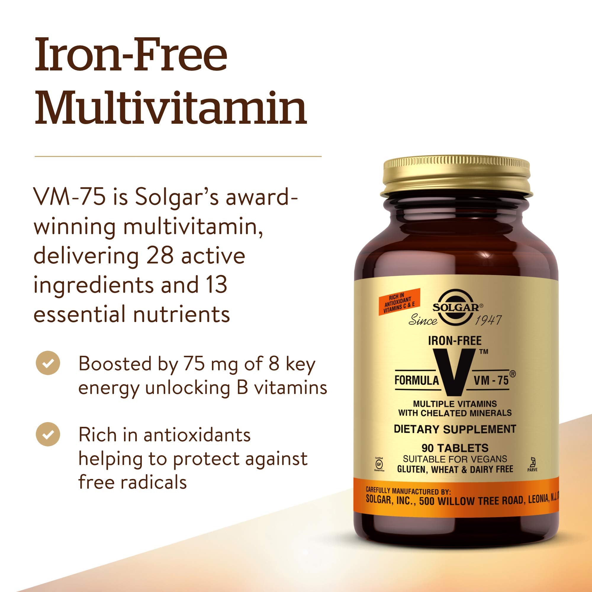 Vitamins and ingredients in Solgar Iron-Free VM-75