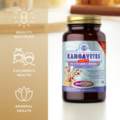 Close-up of Solgar Kangavites Bouncin' Berry flavor and chewables for kids