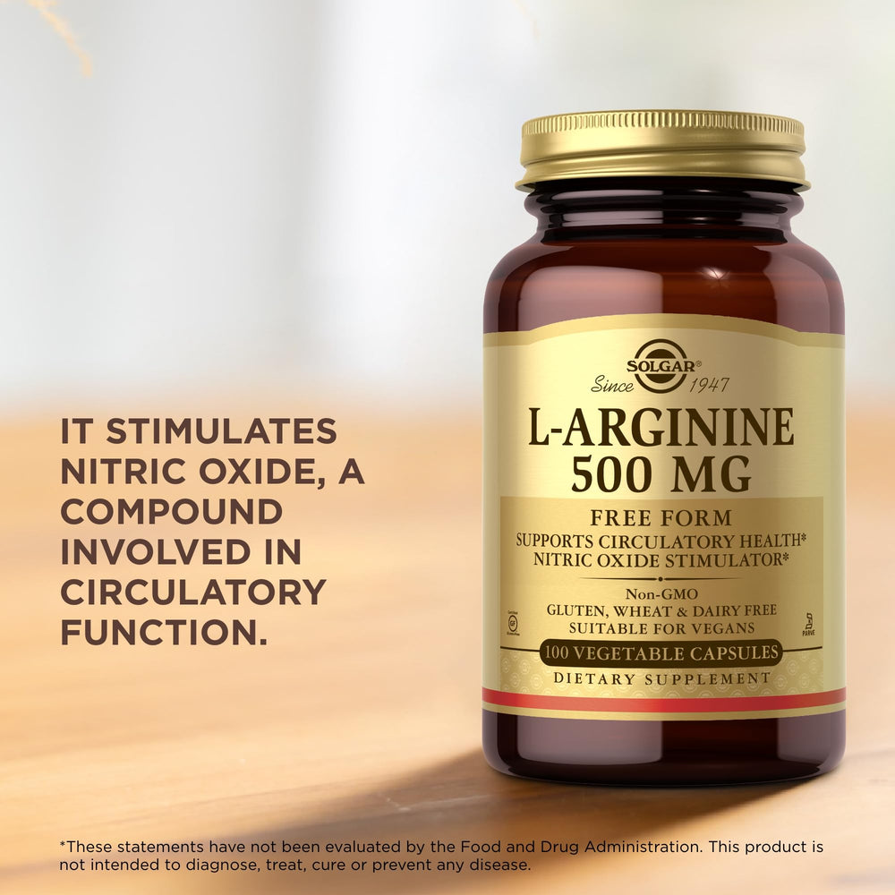Gluten Free, Non-GMO, Vegan Solgar L-Arginine packaging