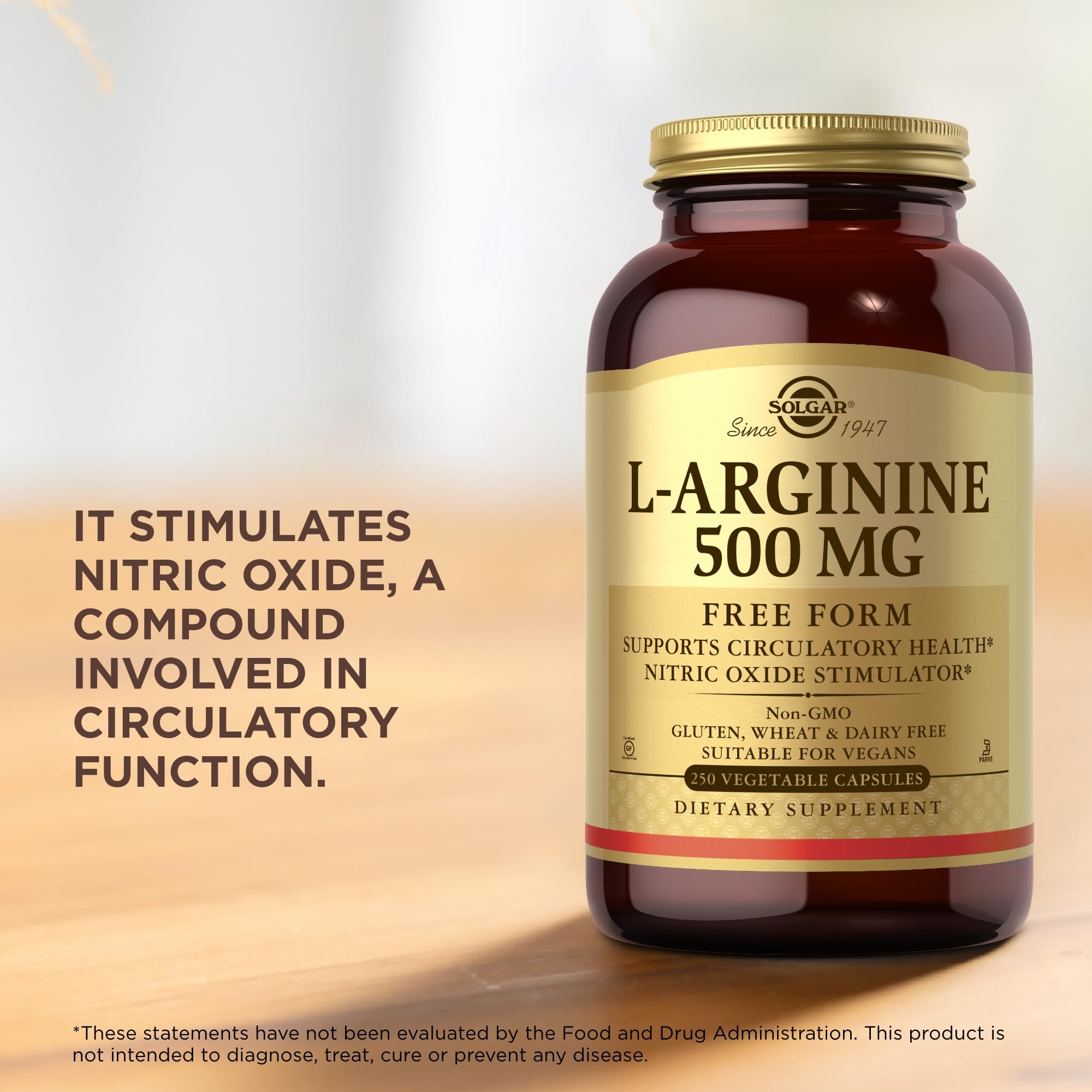 Solgar L-Arginine is non-GMO, vegan, kosher, gluten-free and dairy-free