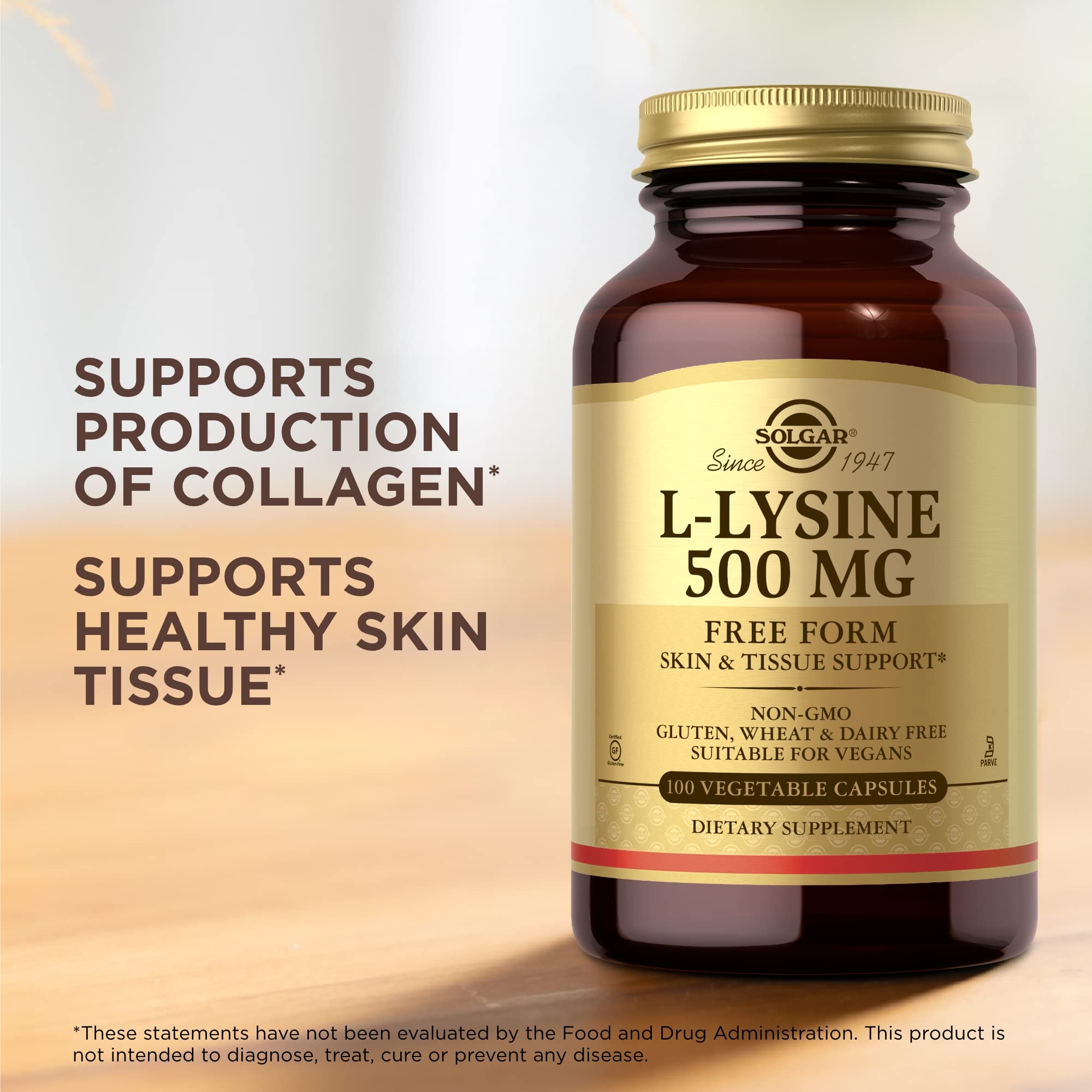 Solgar L-Lysine 500 mg skin tissue support graphic