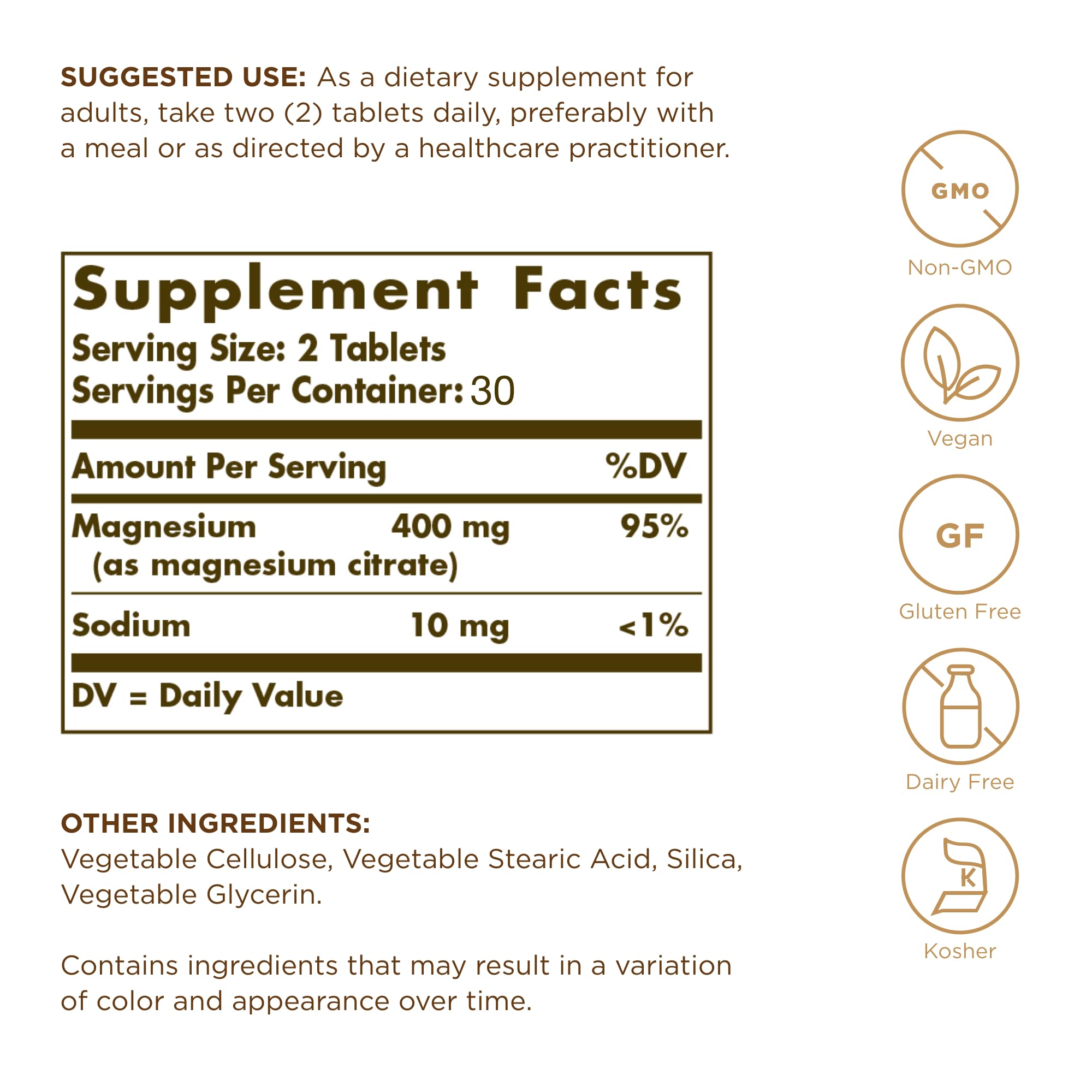 Solgar Magnesium Citrate bottle label