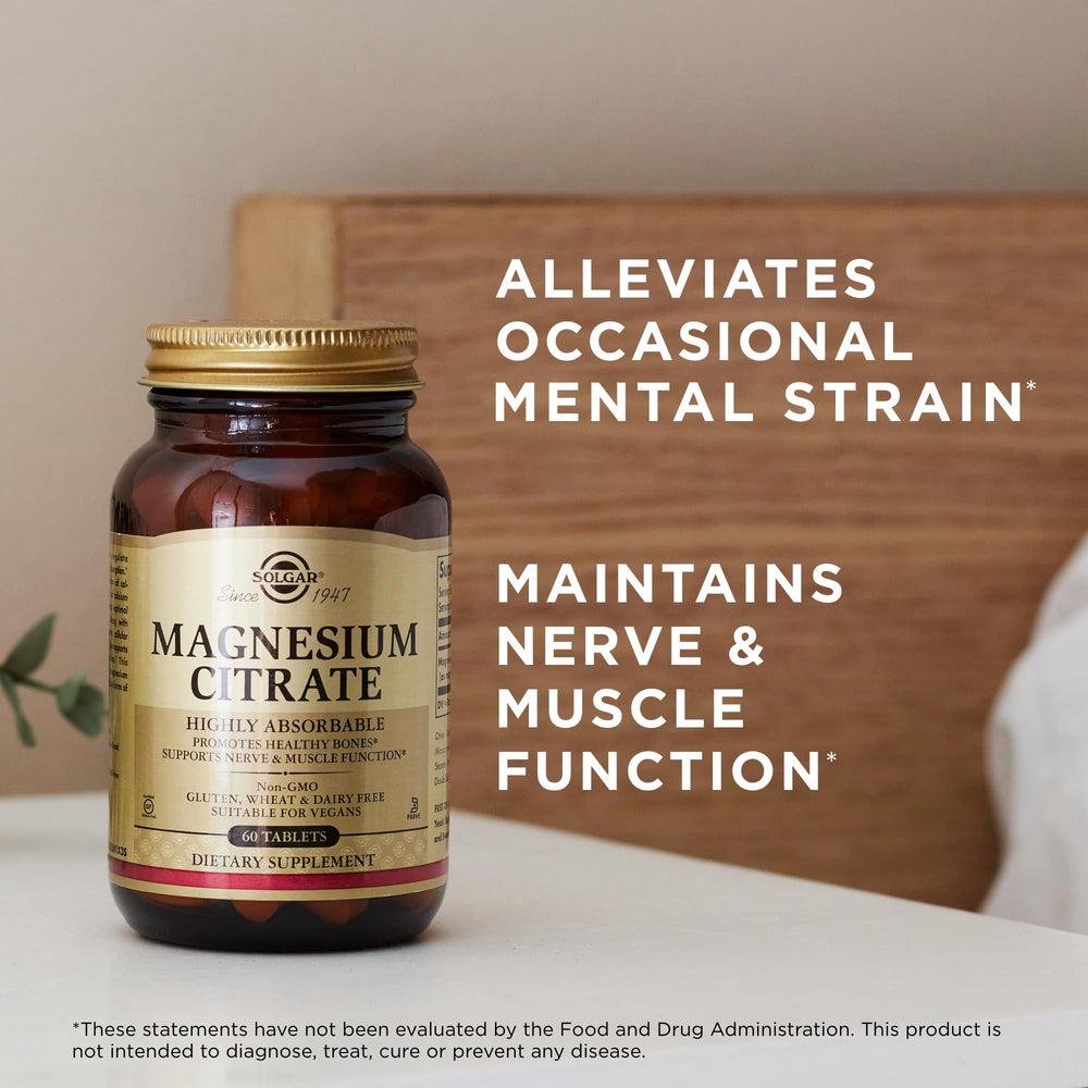 Icons indicating vegan, non-GMO, gluten free, kosher on Solgar Magnesium Citrate