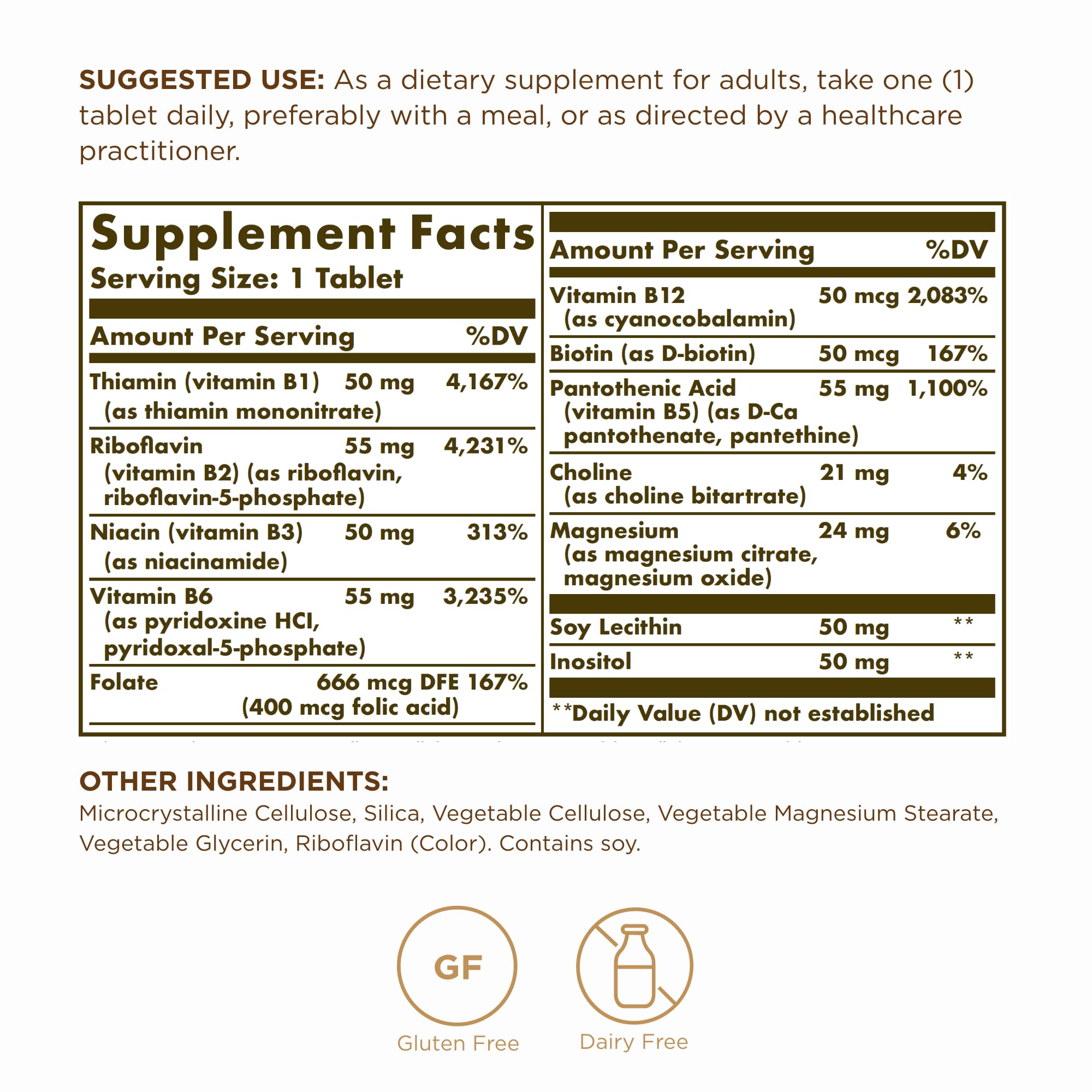 Close-up of Solgar Megasorb B-Complex 50 label