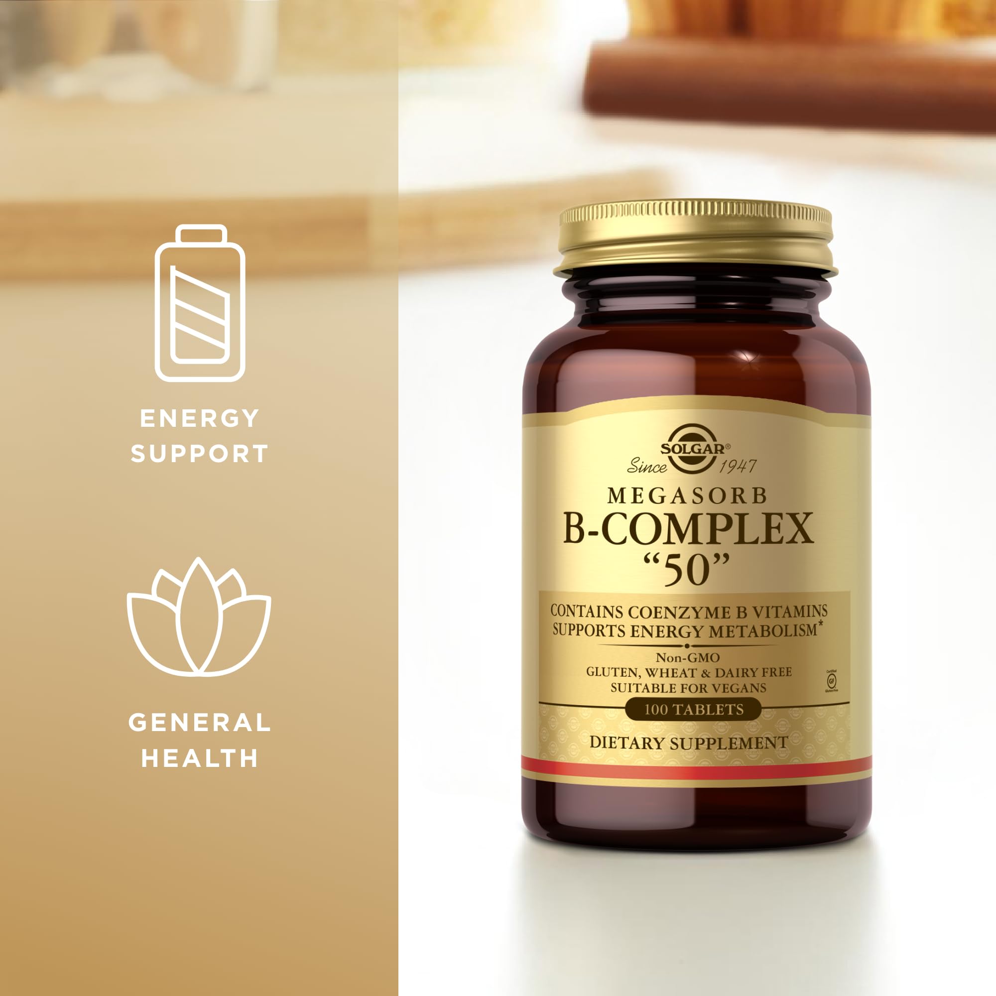 Megasorb B-Complex 50 packaging with tablets visible