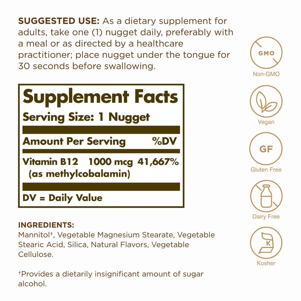 Two Solgar Methylcobalamin B12 1000 mcg nugget bottles