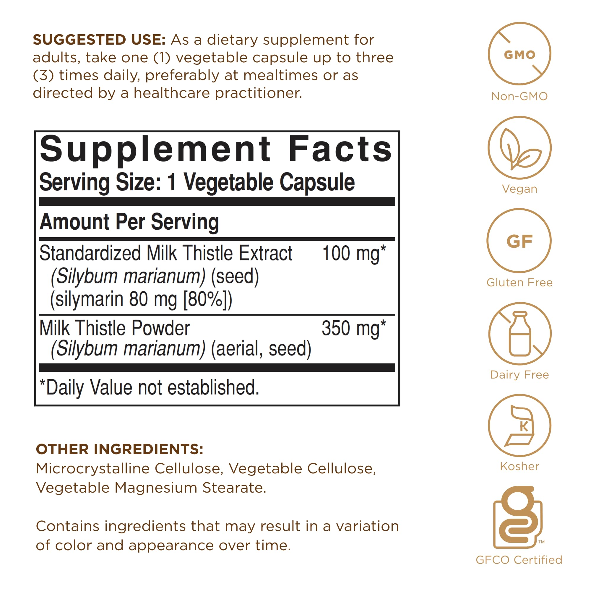 Close-up of Solgar Milk Thistle bottle label