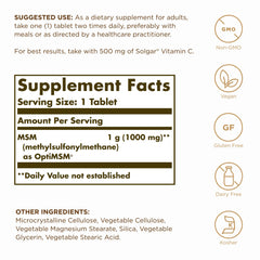 Front label of Solgar MSM 1000 mg 120 tablets