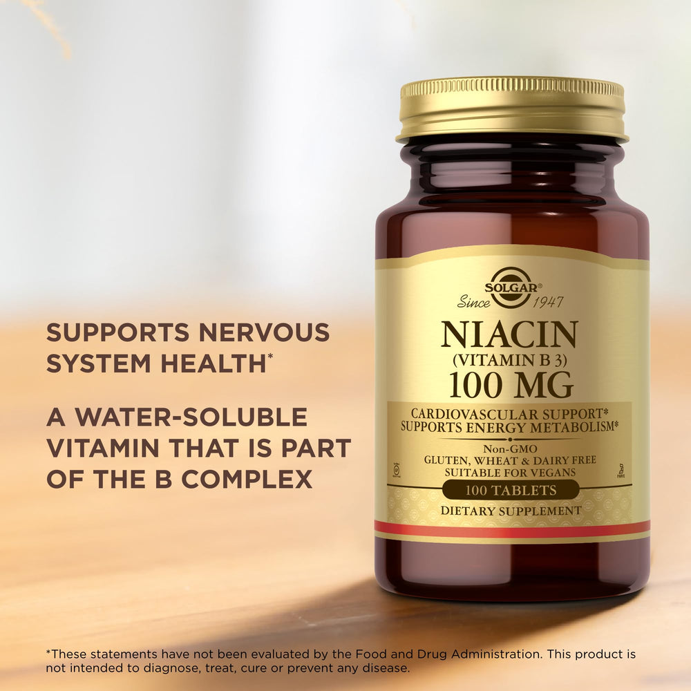 Nutrition facts panel for Solgar Niacin 100 mg