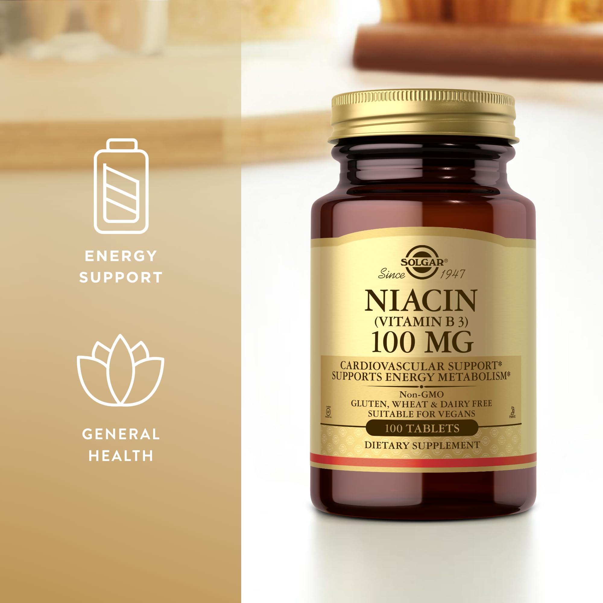 Non-GMO vegan gluten-free Niacin label by Solgar