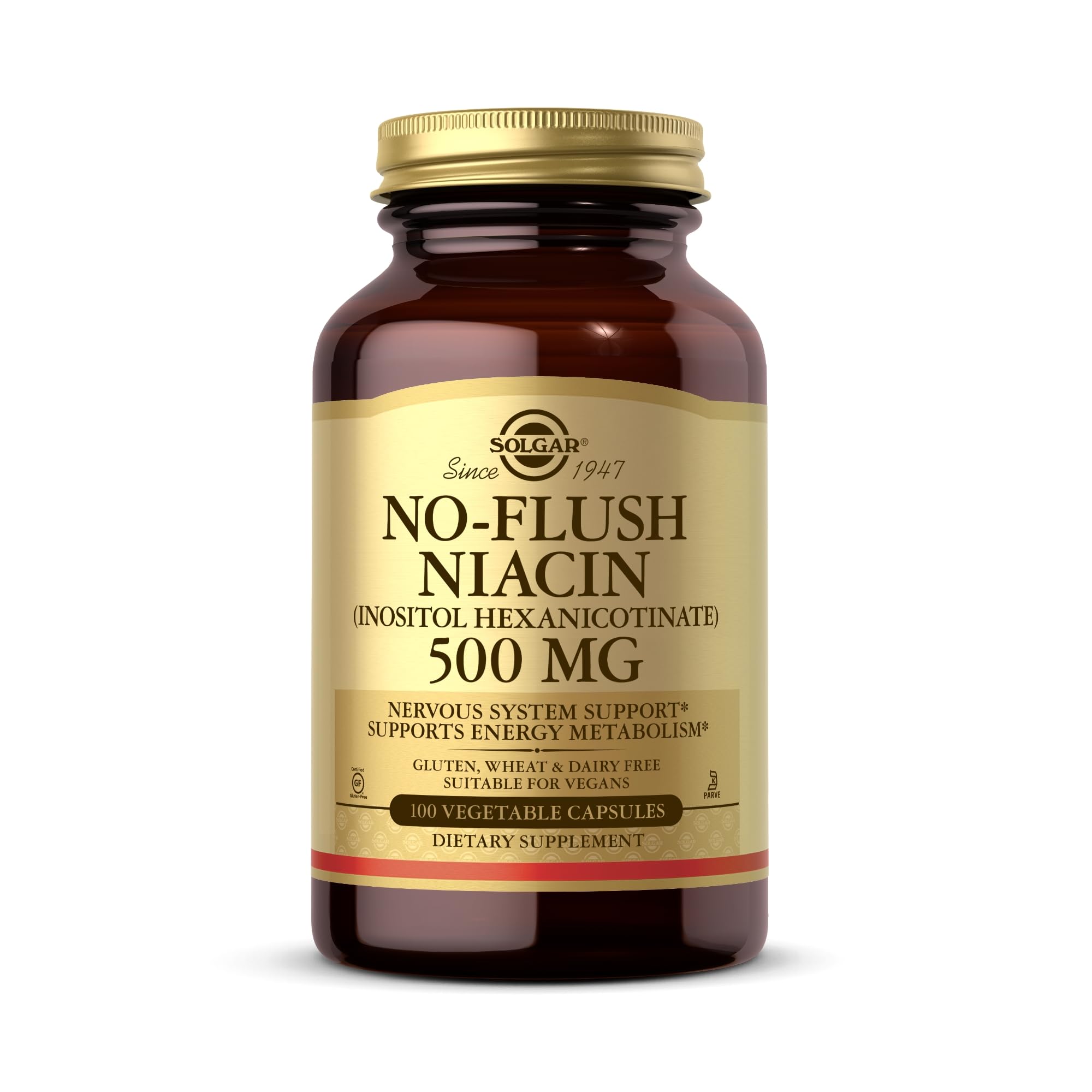 Solgar No-Flush Niacin 500 mg bottle label