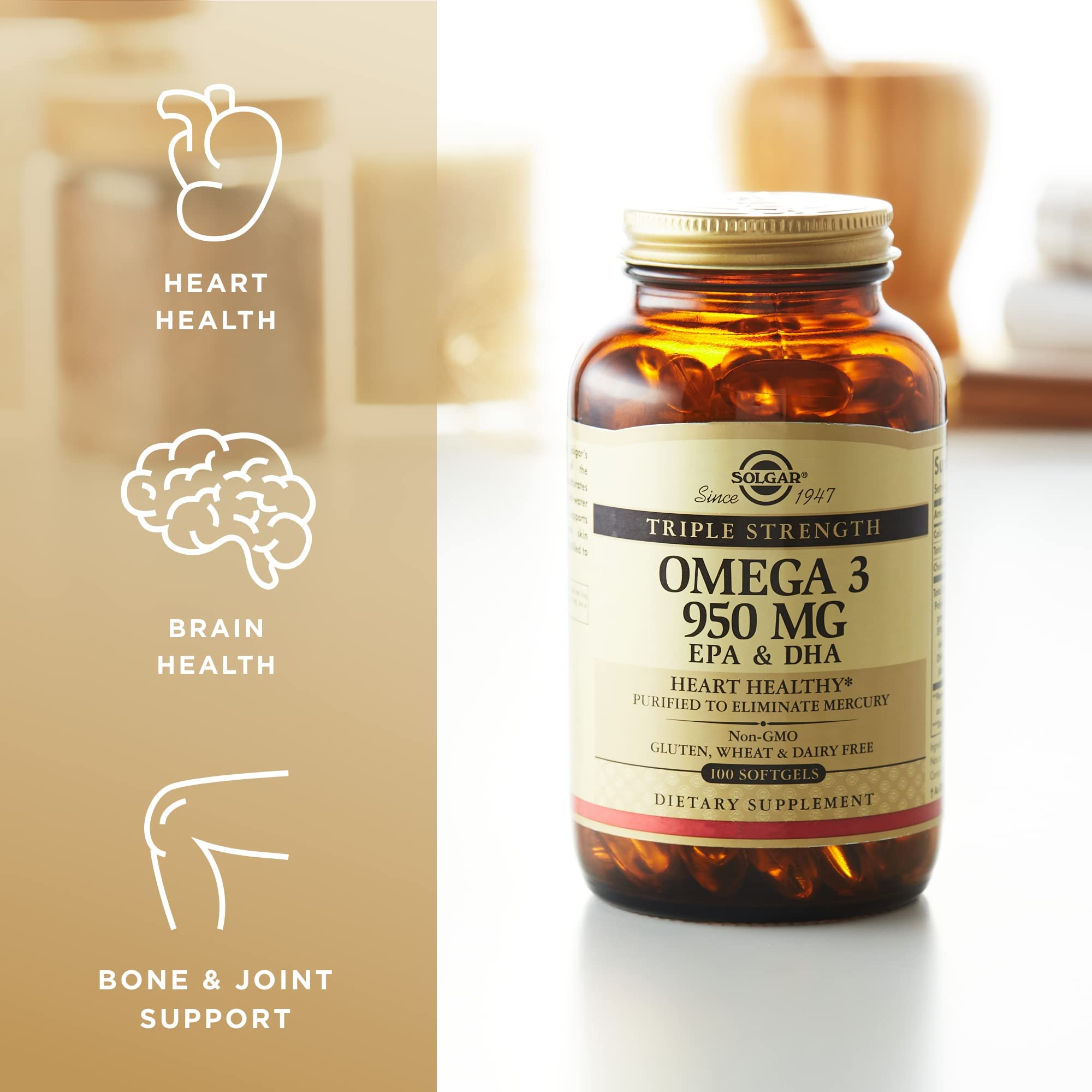 Supports skin health with Solgar Omega 3 950 mg
