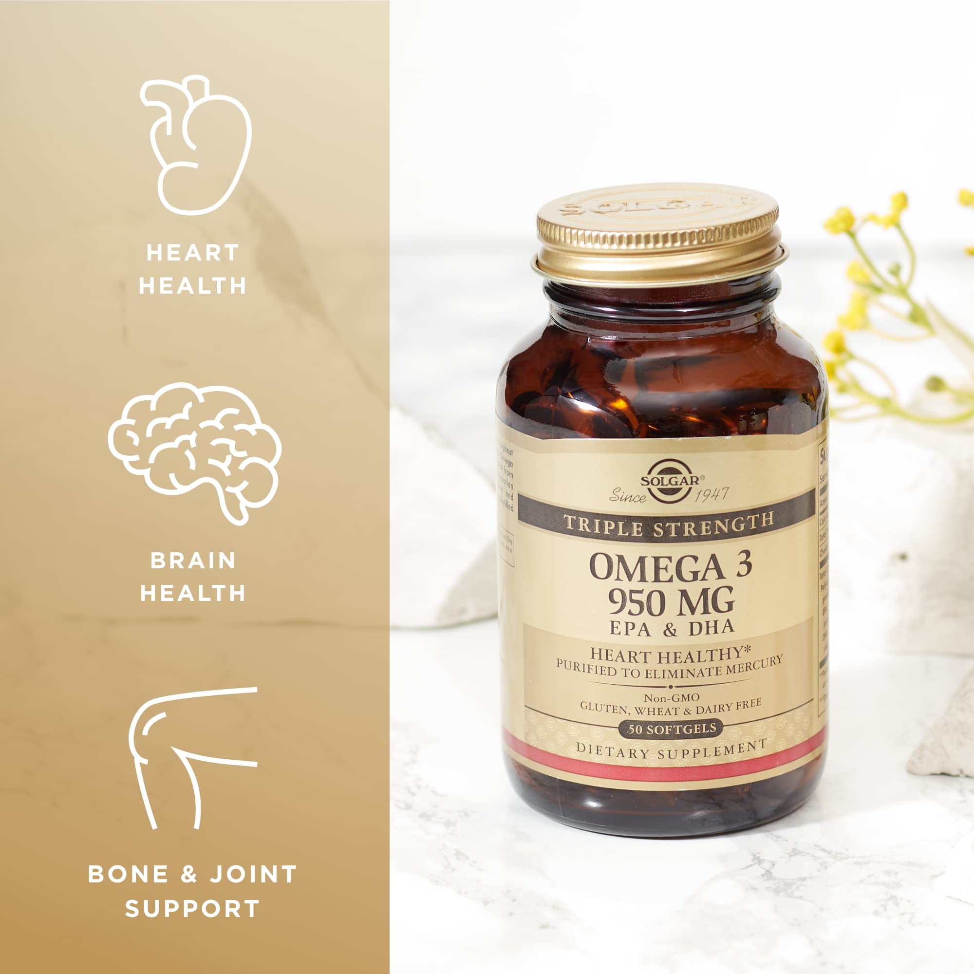 Illustration of triple-strength omega-3 softgels