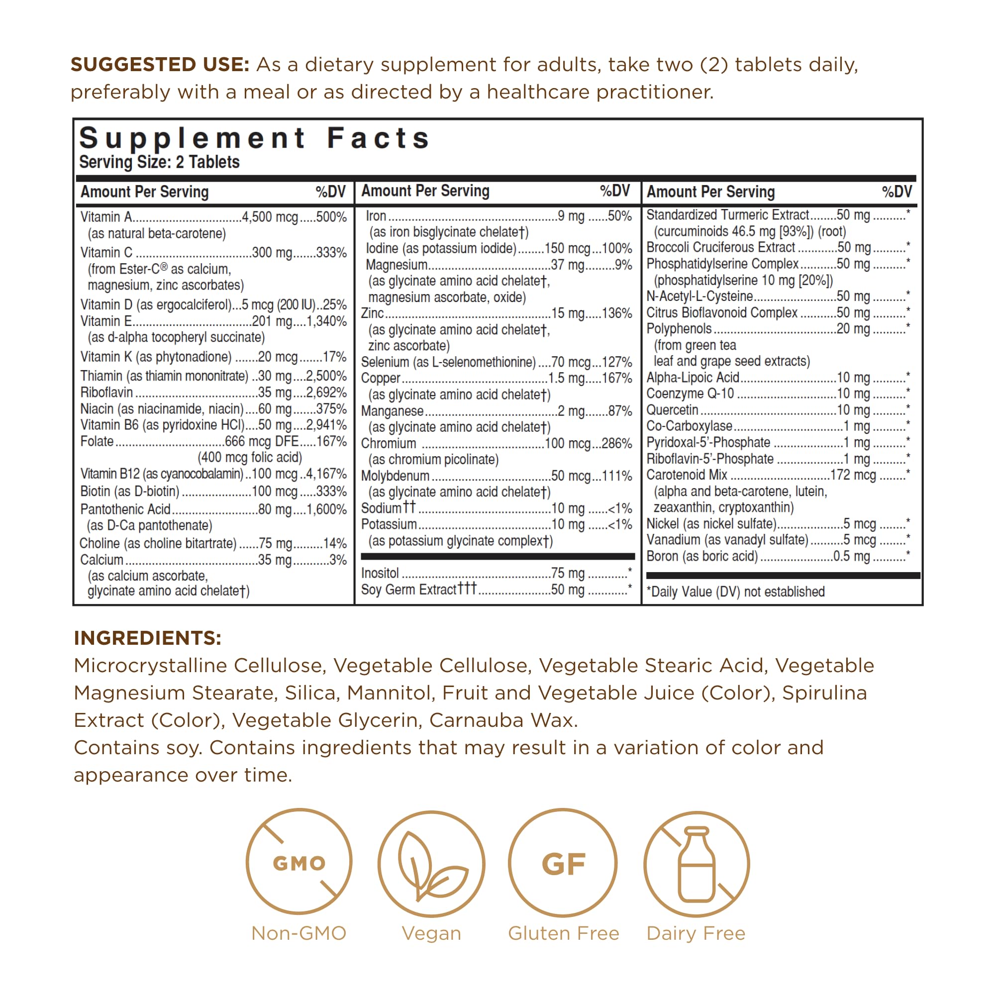 Omnium phytonutrient complex ingredients label