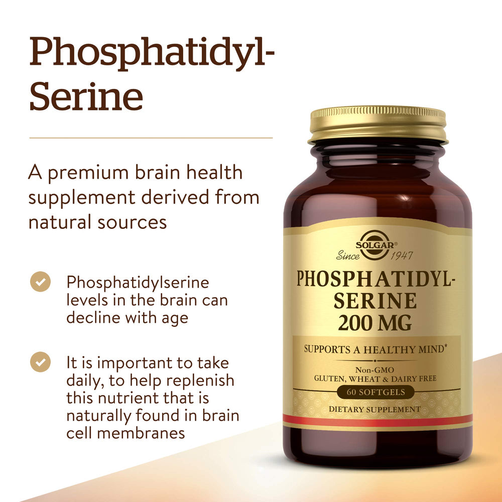 Close-up of Solgar Phosphatidyl-Serine 200 mg label