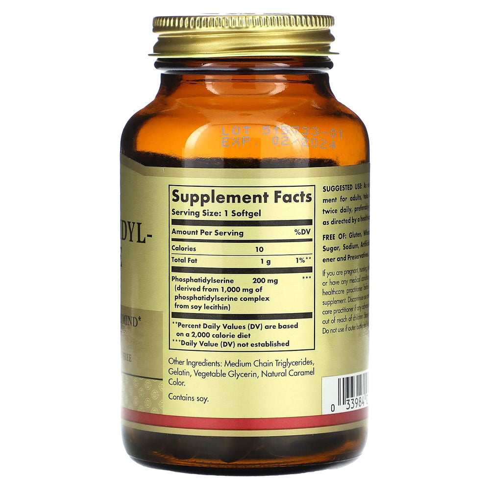 Solgar Phosphatidyl-Serine 200 mg softgel bottle packaging