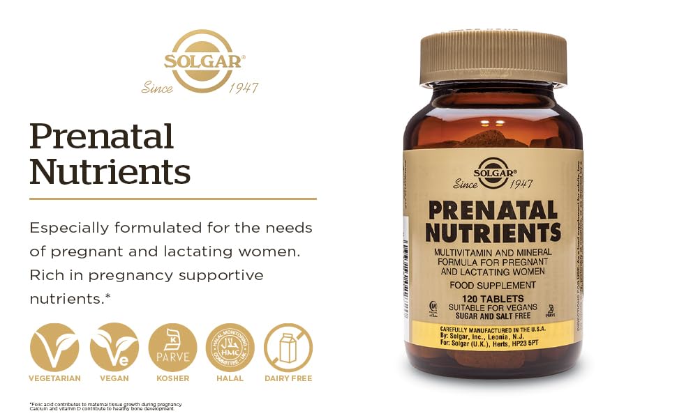 Solgar Prenatal Nutrients supplement facts label