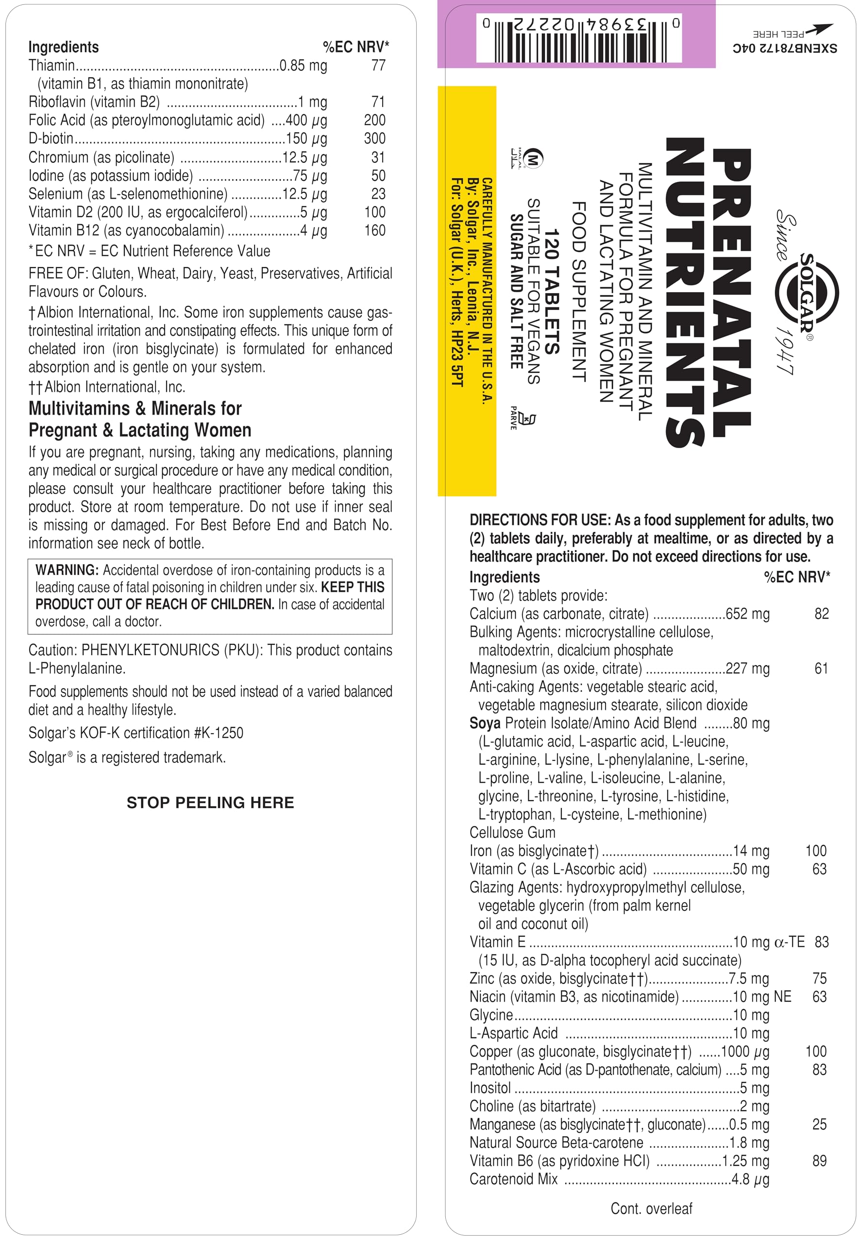 Packaging box of Solgar Prenatal Nutrients