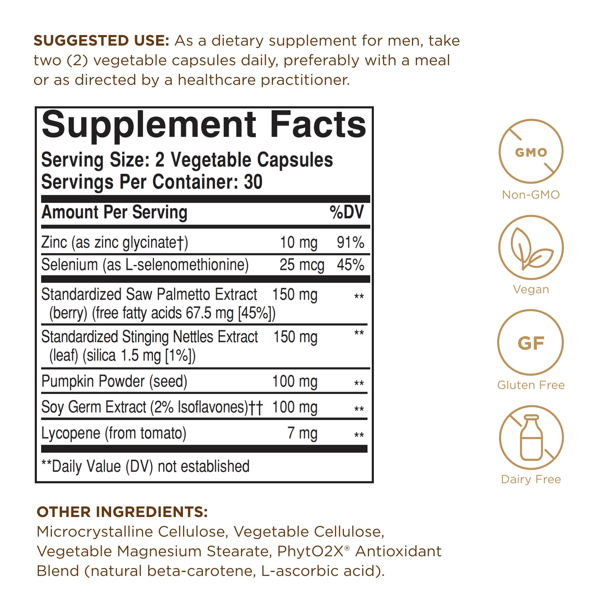 Solgar Prostate Support bottle - back label