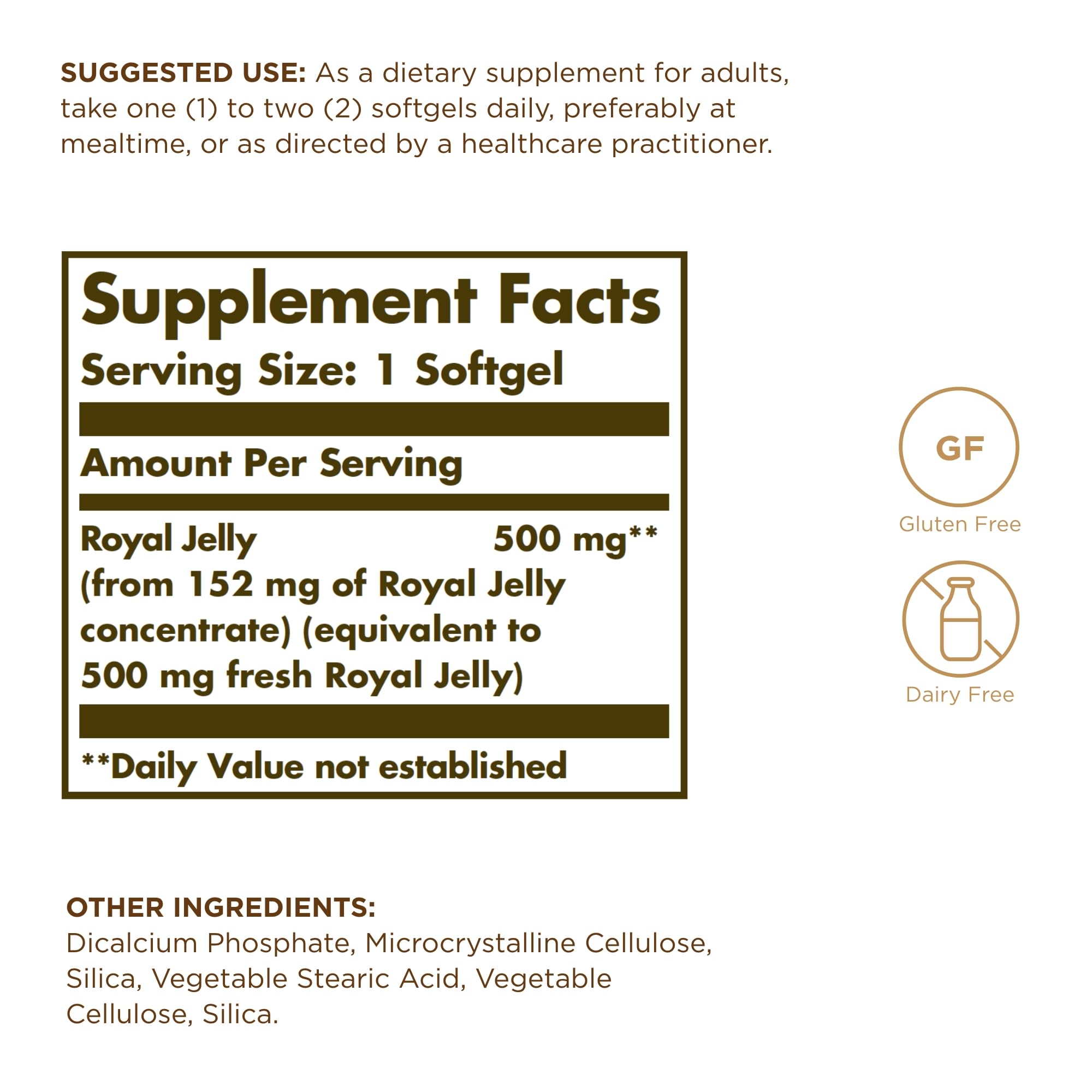 Solgar Royal Jelly 500 label close-up