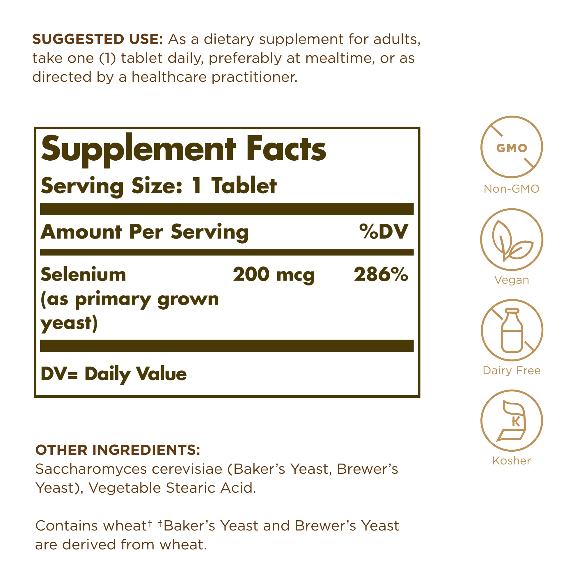 Solgar Selenium 200 mcg bottle with tablets on white background