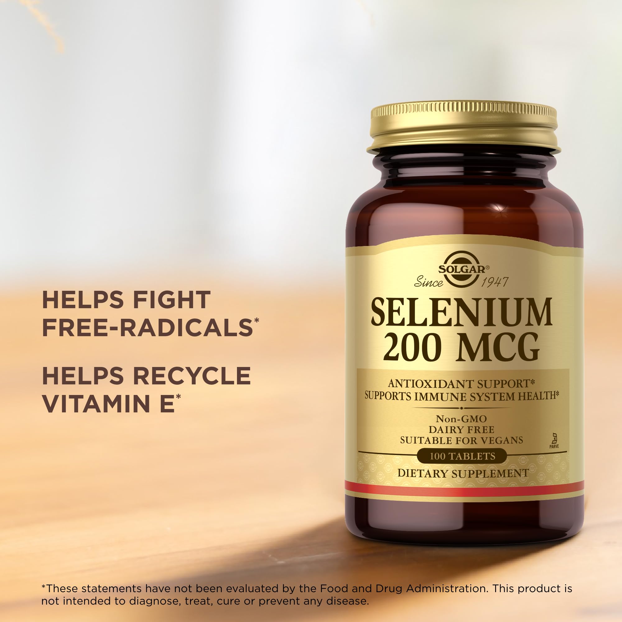 Solgar Selenium 200 mcg serving size 100 servings illustration
